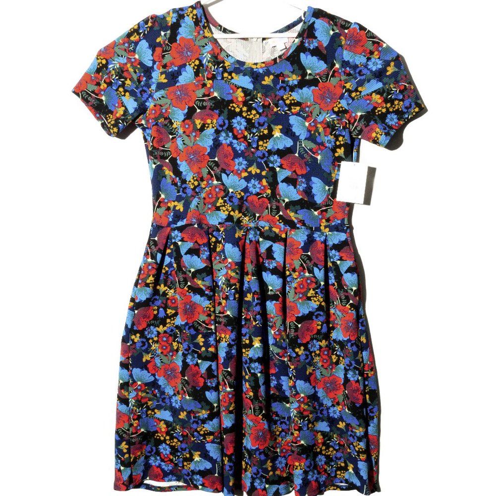 NWT LuLaRoe Navy Blue Red Floral Amelia Dress Size 2XL